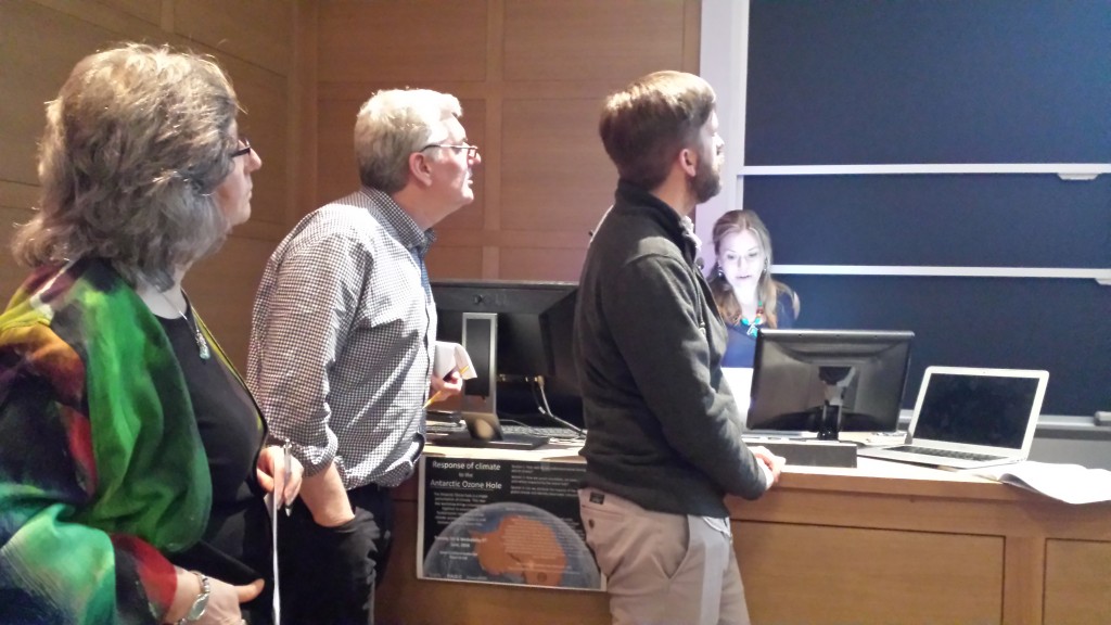 Susan Solomon, John Marshall, Ryan Abernathey look on as Irina Marinov speaks. (Photo: Lauren Hinkel)