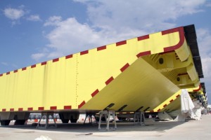 One of the 95-foot-long steel gates that will protect Venice from high sea level events through the Experimental Electromechanical Module (MOSE) project. (Photo: Lily Keyes)