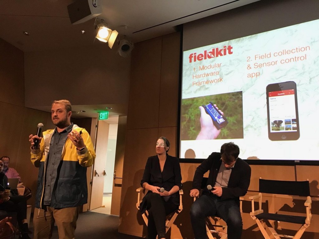 Former MCAF Fellows Asha de Vos (left) and Shah Selbe (right) speak at the symposium.