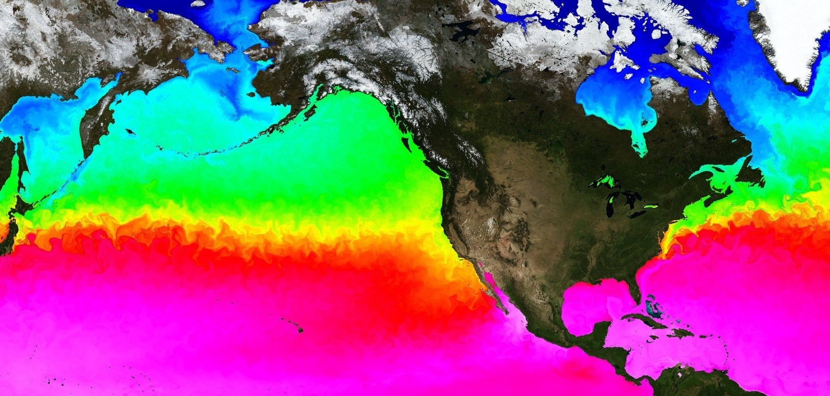     1-km resolution global ocean MITgcm. Colors: sea surface temperature variations. Swirls and filaments: small-scale  currents, or eddies. Credit: Chris Hill